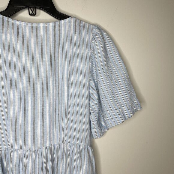 MADEWELL Linen Midi Dress Women XS Blue Stripe NEW Button Front Pockets NQ632 - Picture 9 of 16